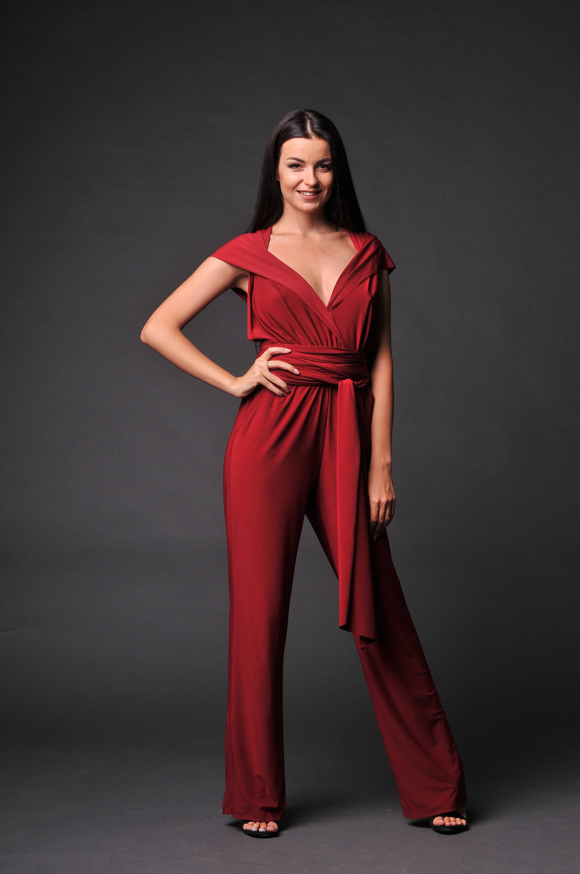 red jumpsuit with sleeves
