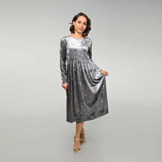 velvet midi dress long sleeve