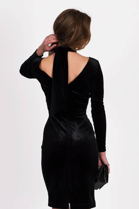 strapless open back dress Chic Black Long Sleeves Tiered Open Back Side Slit Prom Dress main image 1
