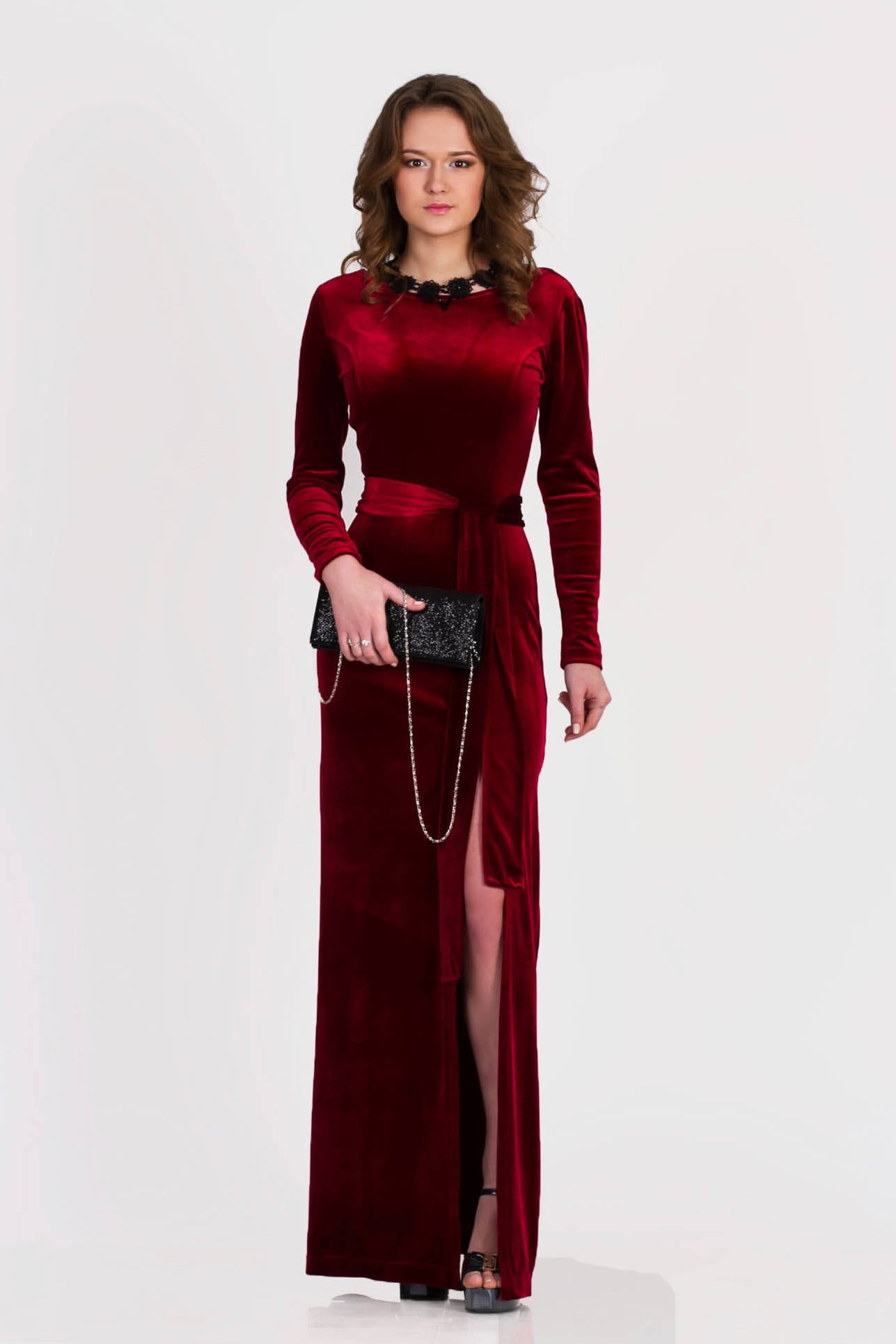Samtkleid Burgunder Samt Langarm Kleid, Offener Rückenschlitz - Etsy.de