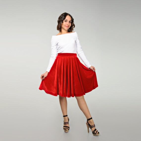 Full Circle Skirt Women s Velvet Skirt Umbrella Skirt A line Velvet Skirt Elastic Waist Plus Size Skirt Red Flared Skirt Etsy UK