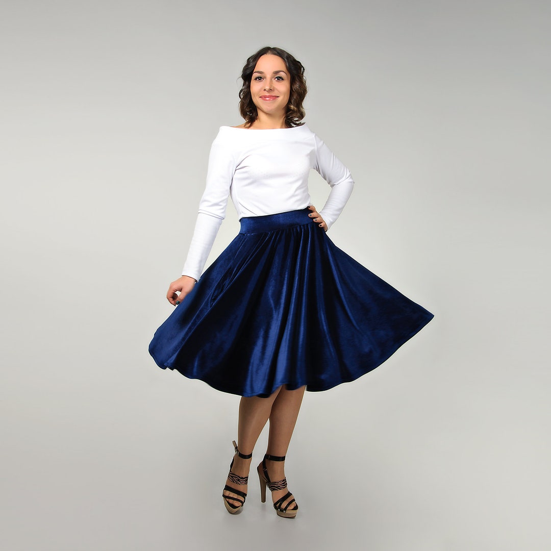Circle Velvet Skirt for Women Dark Blue Flared Skirt Navy - Etsy