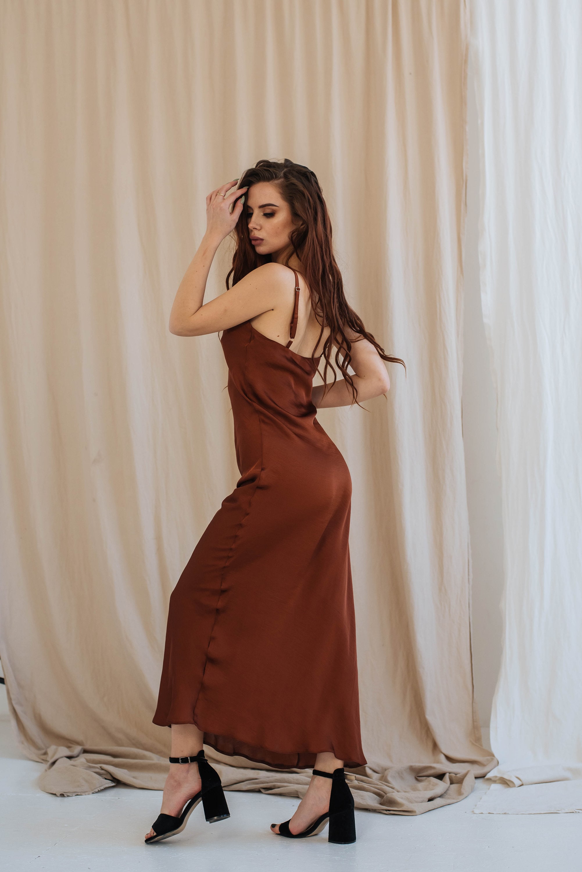 Cowl-neck Silk Slip Dress (Single layer) main image 1