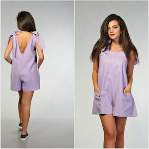 Linen overalls short, Linen jumpsuit, Linen dungarees, Linen romper