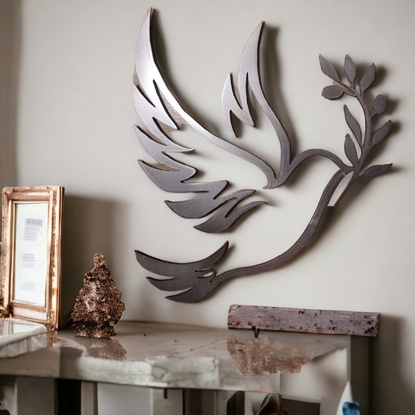 Peace Dove Metal Art - Multiple sizes- wall decor Olive Branch gift