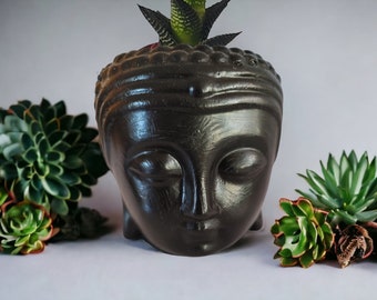 Buddha Feng Shui concrete head pot planter, head statue, zen meditation feng home garden decor, cactus succulent, bonsai easter gift idea