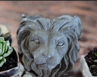 Heavy Lion Head Flower Pot- Concrete Planter Decor Gift