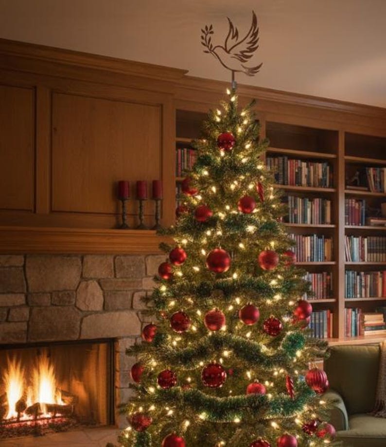 Peace Dove Christmas Tree Topper| Rustic | Metal Olive Branch ...