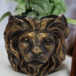 Lion Concrete Planter Flower pot: Gold-Bronze Mane Succulent Pot