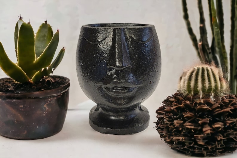 Ebony Moai Abstrace Vase Face Planter Abstract Art Succulent Pot ebony-moai-abstrace-vase-face-planter-abstract-art-succulent-pot