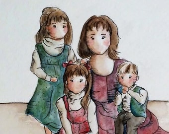 11X14 Simplifed Full Body Family Portrait - Custom made, Hand painted