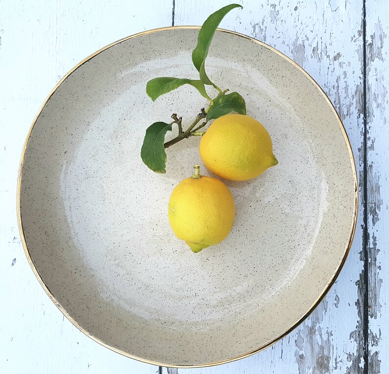 READY TO SHIP Pottery Serving Platter with Gold Rim White Pottery Plates White Ceramic Large Plate Stoneware Plates