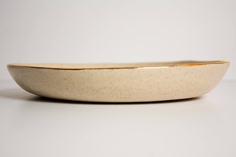 READY TO SHIP Pottery Serving Platter with Gold Rim White Pottery Plates White Ceramic Large Plate Stoneware Plates