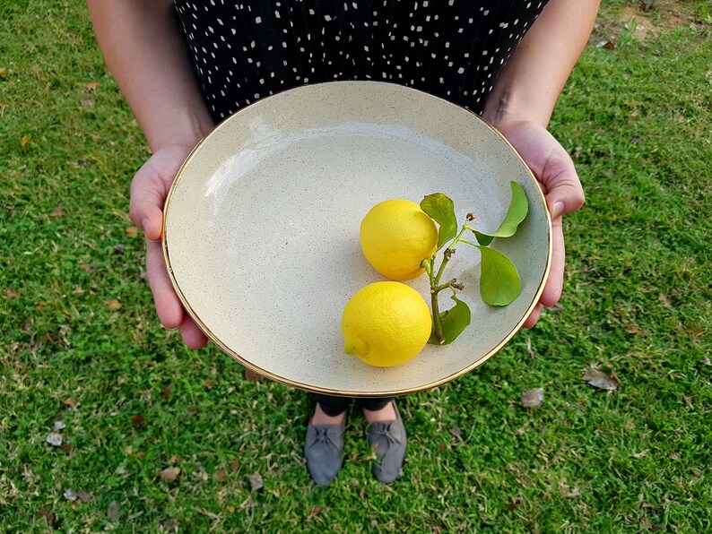 READY TO SHIP Pottery Serving Platter with Gold Rim White Pottery Plates White Ceramic Large Plate Stoneware Plates