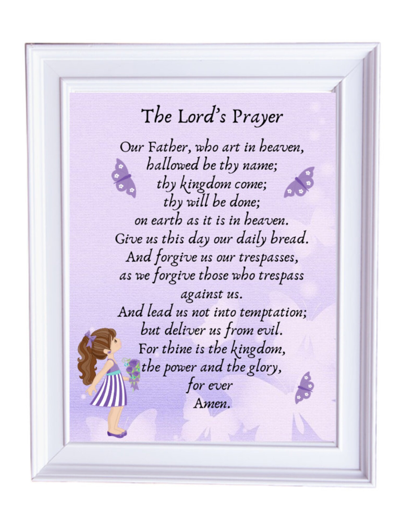 The Lords Prayer, Nursery Art, Bible Art, Wall Art, Purple, Butterflies