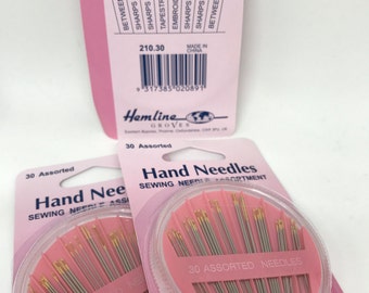 Hand sewing needles, 30 assorted needles, sewing notions, haberdashery, sewing box, hemline sewing needles, embroidery, dressmaking