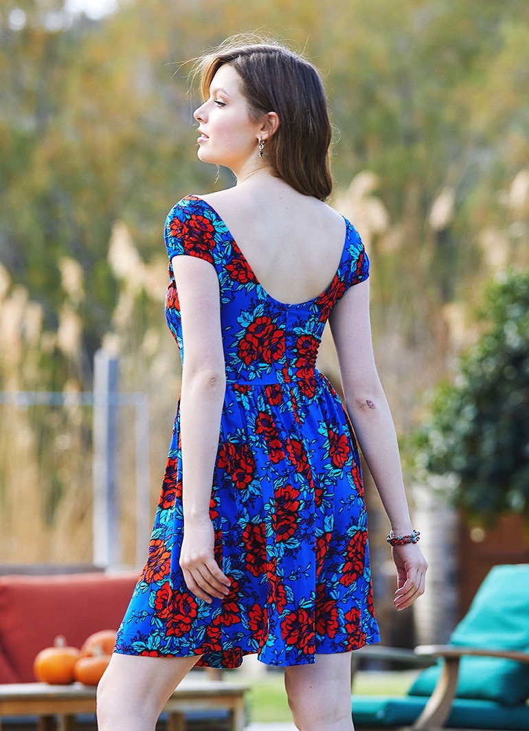 Blue Floral Sundress / Open Back Day Dress / Bohemian Midi Etsy
