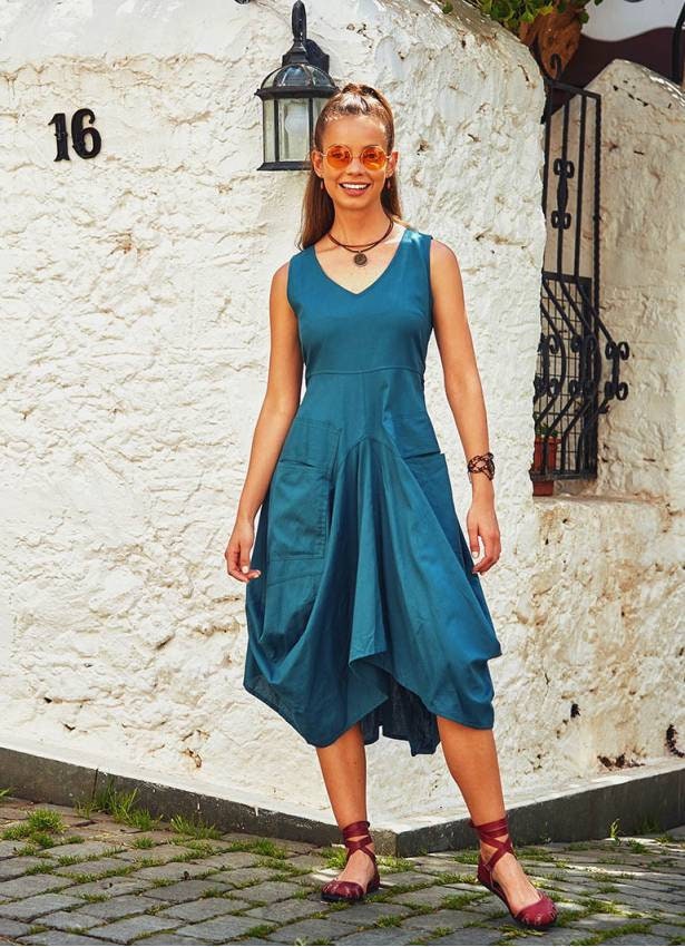 Blue Cotton Dress/ Summer Dress/ Asymmetric Maxi Dress /Tie | Etsy