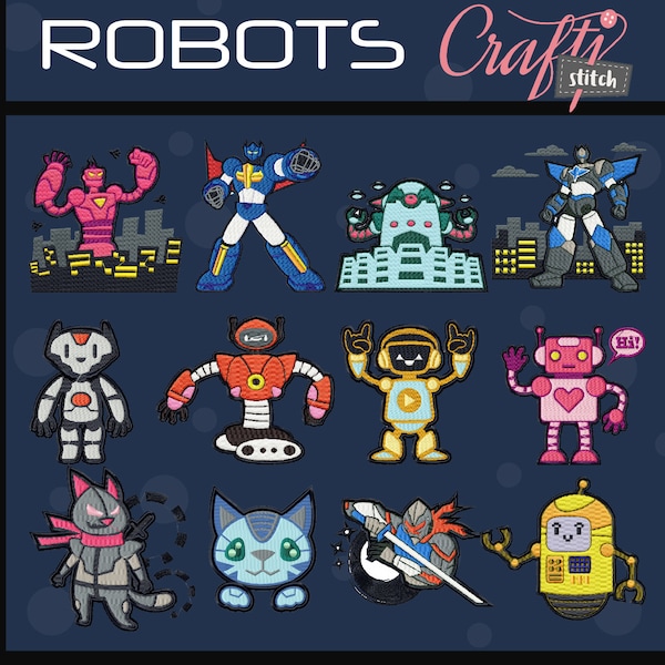 Machine Embroidery Designs - Robot Collection of 12