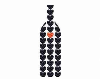 Machine Embroidery Design - Heart Wine Bottle Wine Bag Design #04