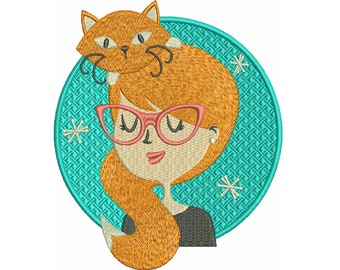 Machine Embroidery Design - Cat Lady #02