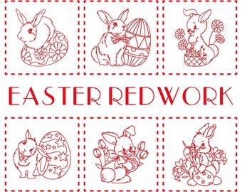 Machine Broderie Designs - Easter Redwork Bunnies Collection de 6