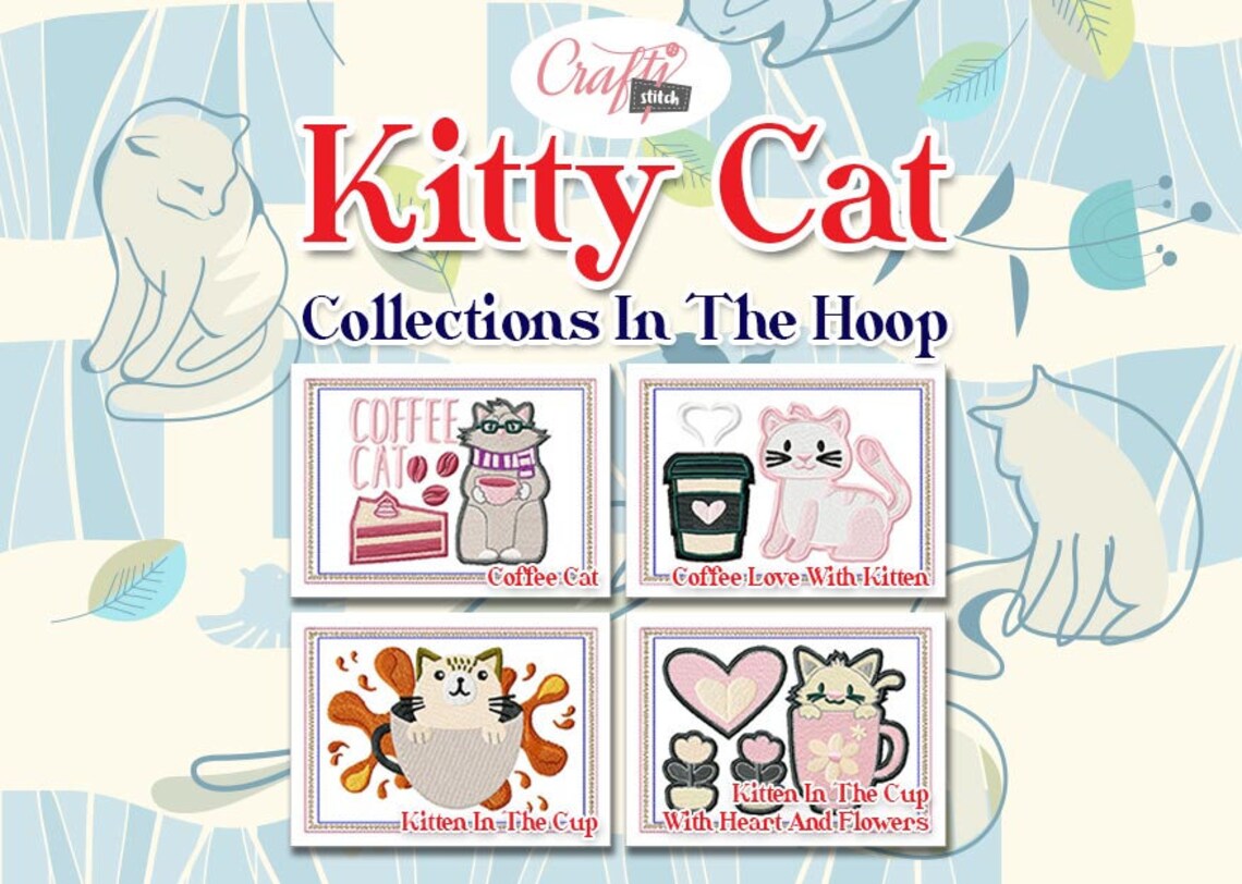 In the Hoop Machine Embroidery Design - Kitty Cat 4 Pack ITH Mug Rug - Etsy