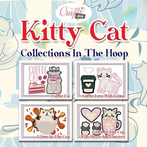 In the Hoop Machine Embroidery Design - Kitty Cat 4 Pack ITH Mug Rug - Etsy