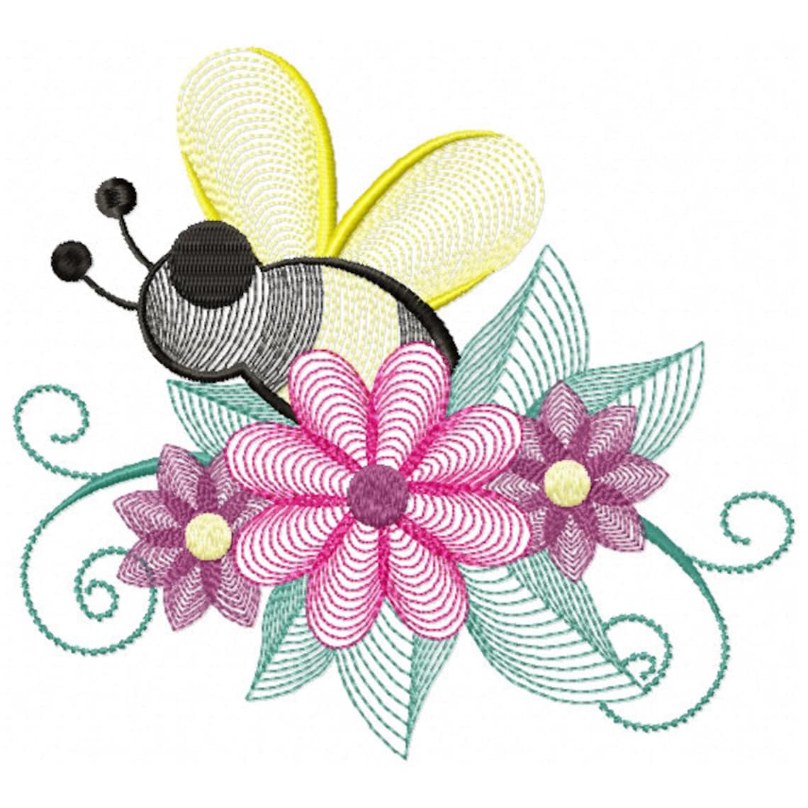 Machine Embroidery Design - Bees and Flowers #03 - Etsy