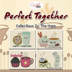 In The Hoop Machine Embroidery Design - Perfect Together 4 Pack ITH Mug Rug
