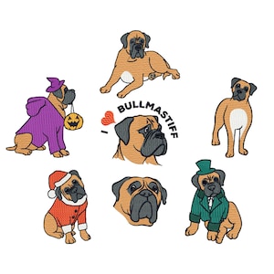 Machine Embroidery Designs - Bullmastiff Collection of 7