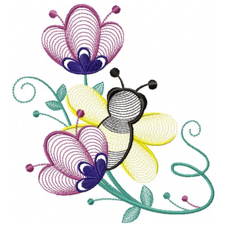 Machine Embroidery Design Bees and Flowers 05 Etsy