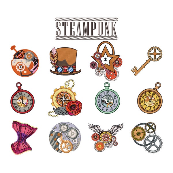 Machine Embroidery Designs - Steampunk Collection of 12