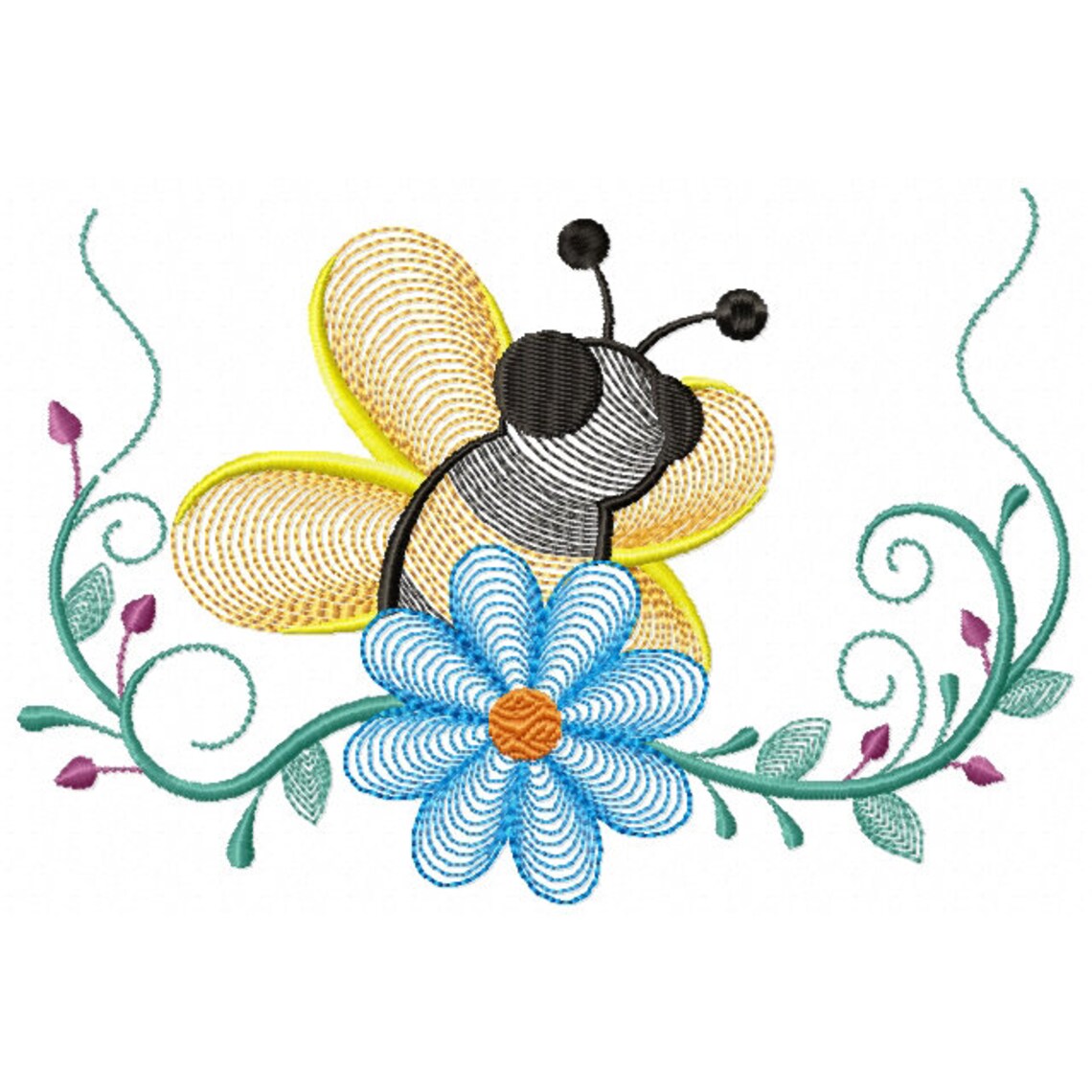 Machine Embroidery Design - Bees and Flowers #01 - Etsy