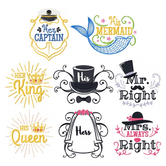 Machine Embroidery Designs His And Hers Collection Of 14  Etsy
