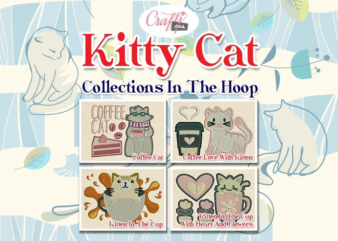 In the Hoop Machine Embroidery Design - Kitty Cat 4 Pack ITH Mug Rug - Etsy