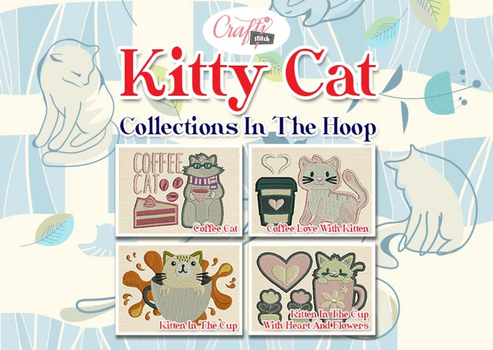 In the Hoop Machine Embroidery Design - Kitty Cat 4 Pack ITH Mug Rug - Etsy