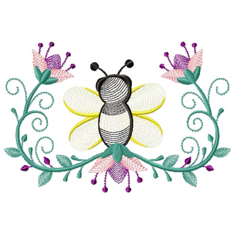 Machine embroidery designs bees and flowers collection of 6  etsy Machine embroidery designs bees and flowers collection of 6  etsy