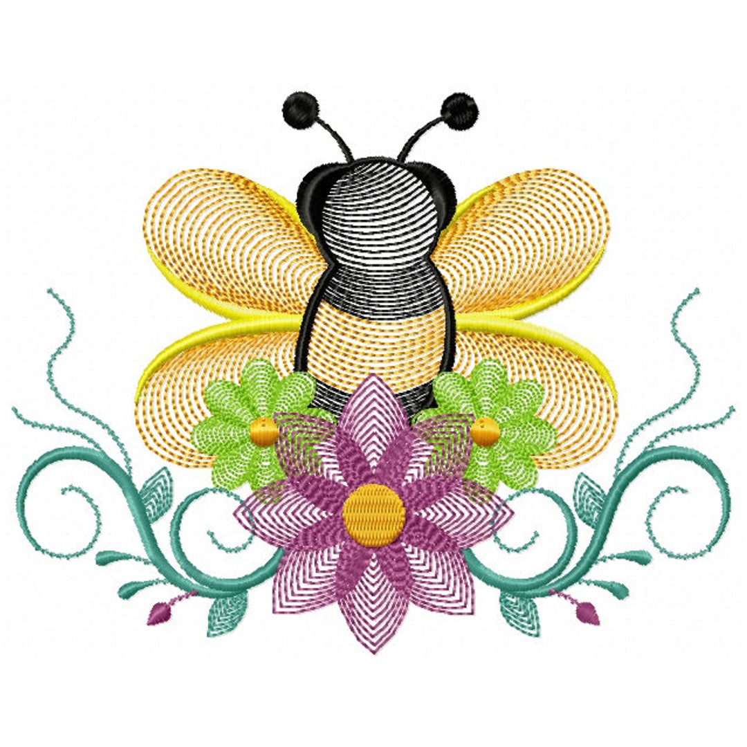 Machine Embroidery Design - Bees and Flowers #02 - Etsy
