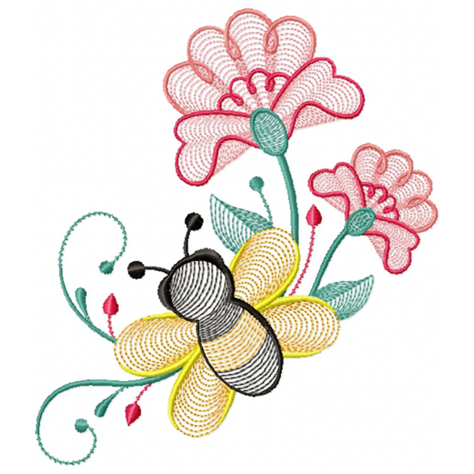 Machine Embroidery Designs Bees and Flowers Collection of 6 Etsy