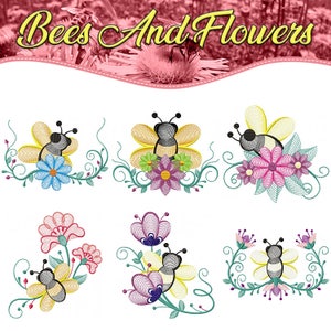 Machine Broderie Designs - Abeilles et Fleurs Collection de 6