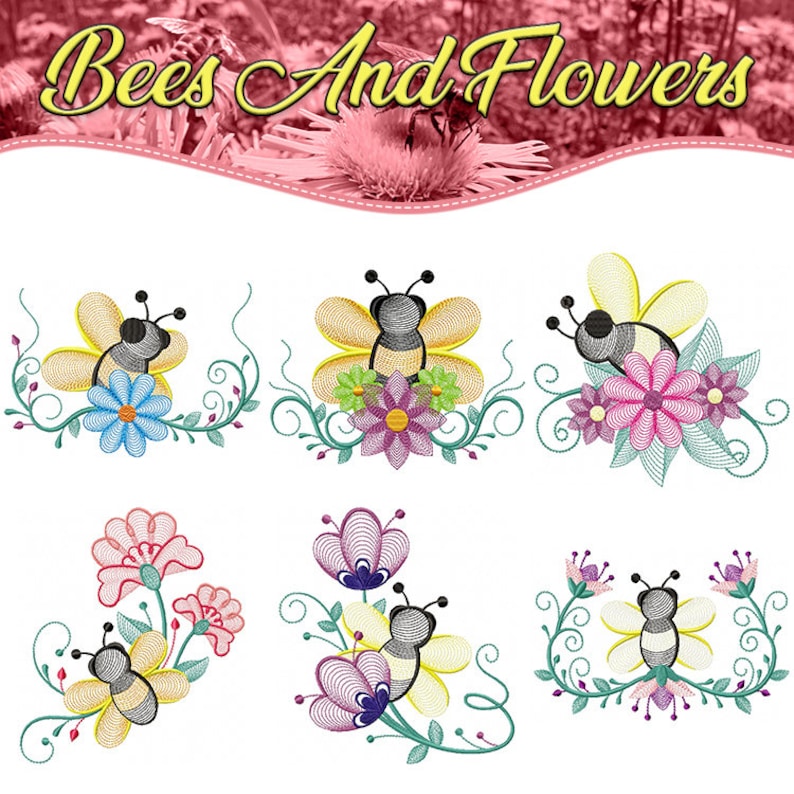 Machine Embroidery Designs - Bees and Flowers Collection of 6 - Etsy