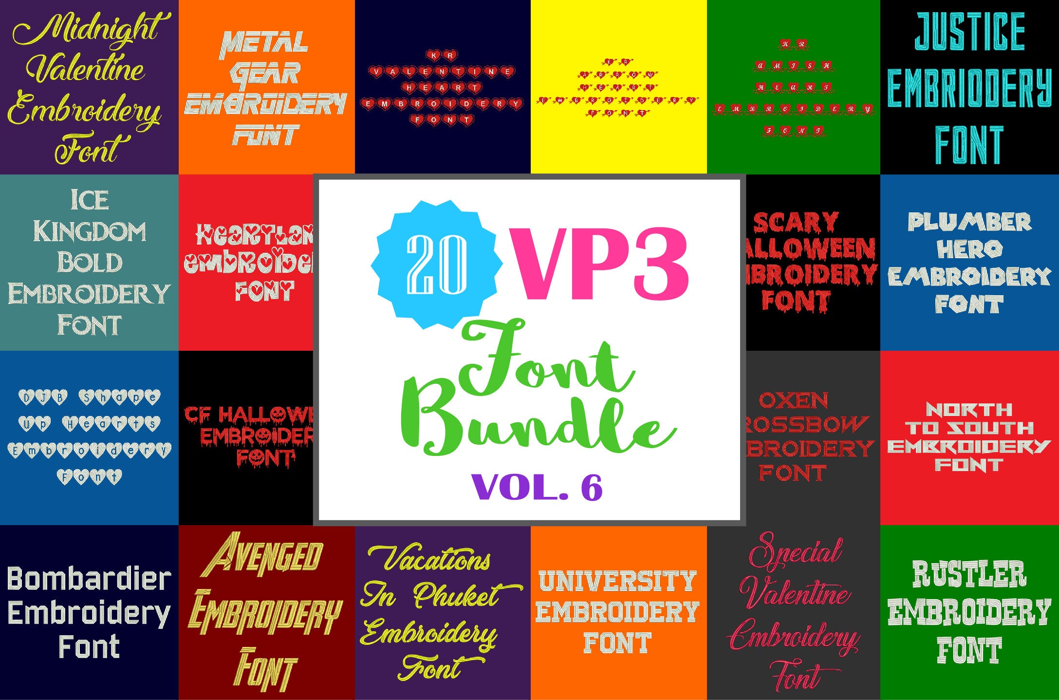 Machine Embroidery Fonts 20 VP3 Font Bundle Volume 6 20 Etsy