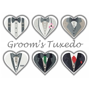 Machine Embroidery Designs - Bride & Groom Hearts - Groom Tuxedo Collection of 6