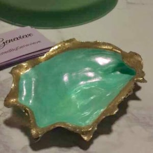 Seafoam Green and Gold Oyster Shell Ring Dish image 1