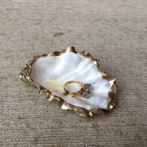 White and Gold Oyster Shell Ring Dish, Ring Holder, Ring Bowl