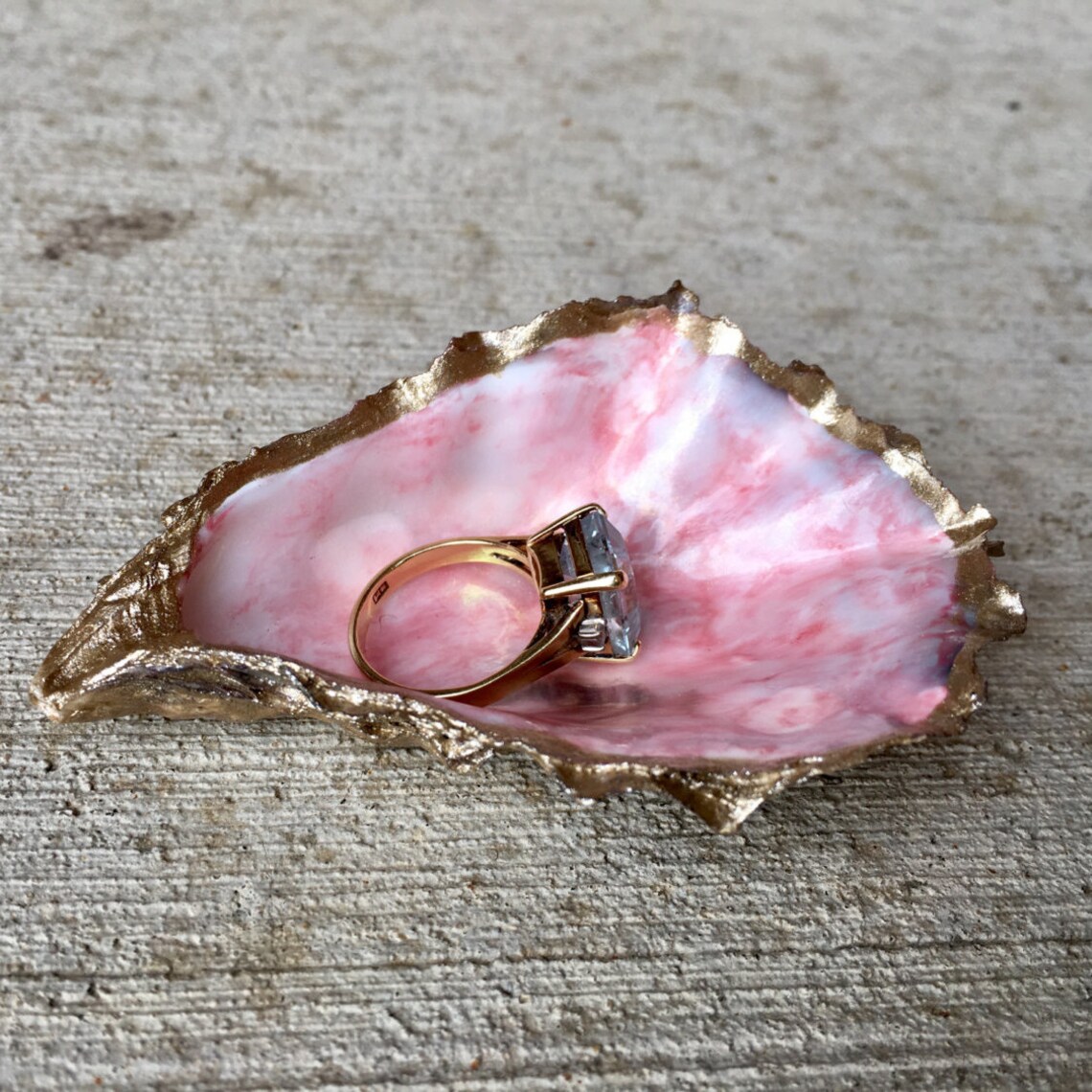 Pink and Gold Oyster Shell Ring Dish Ring Holder Ring Bowl Etsy Canada