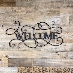 Elegant Iron Scrolled Welcome Wall Decor Flat Black