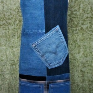 Repurposed Denim Jeans Adult Bib Apron with Adjustable Neck Strap and Back Ties