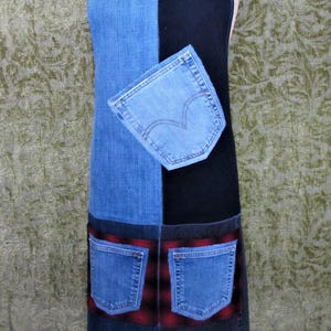 Repurposed Denim Jeans Adult Bib Apron with Adjustable Neck Strap and Back Ties